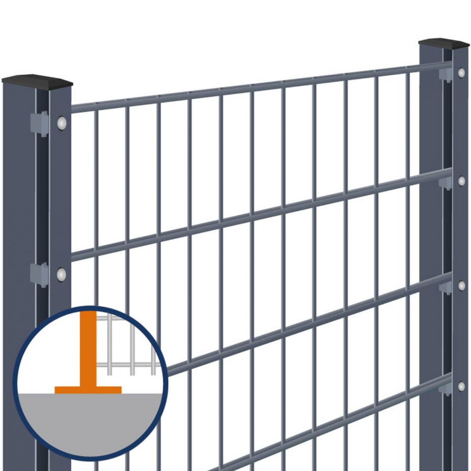 Doppelstabmattenzaun zum Aufdübeln Rundum-sorglos-Paket Anthrazit Komplettset, 1 Ecke, 1430 mm,17,5 m,6/5/6 mm Image
