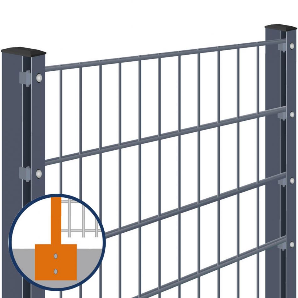 Doppelstabmattenzaun zum Aufdübeln mit Winkelplatte Rundum-sorglos-Paket Anthrazit Komplettset, 6/5/6 mm, 1830 mm,20 m Image