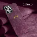 Coque en cuir d'agneau personnalisée pour iPhone initiales de nom lettres 15 14 13 12 11 Pro