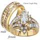 Bagues de couple en acier inoxydable pour hommes et femmes cristal taillé marquise bague CZ à deux