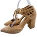 Free People Shoes | Free People Pumps Suede Leather Block Heel Point Toe Lattice Size 6.5 | Color: Tan | Size: 6.5