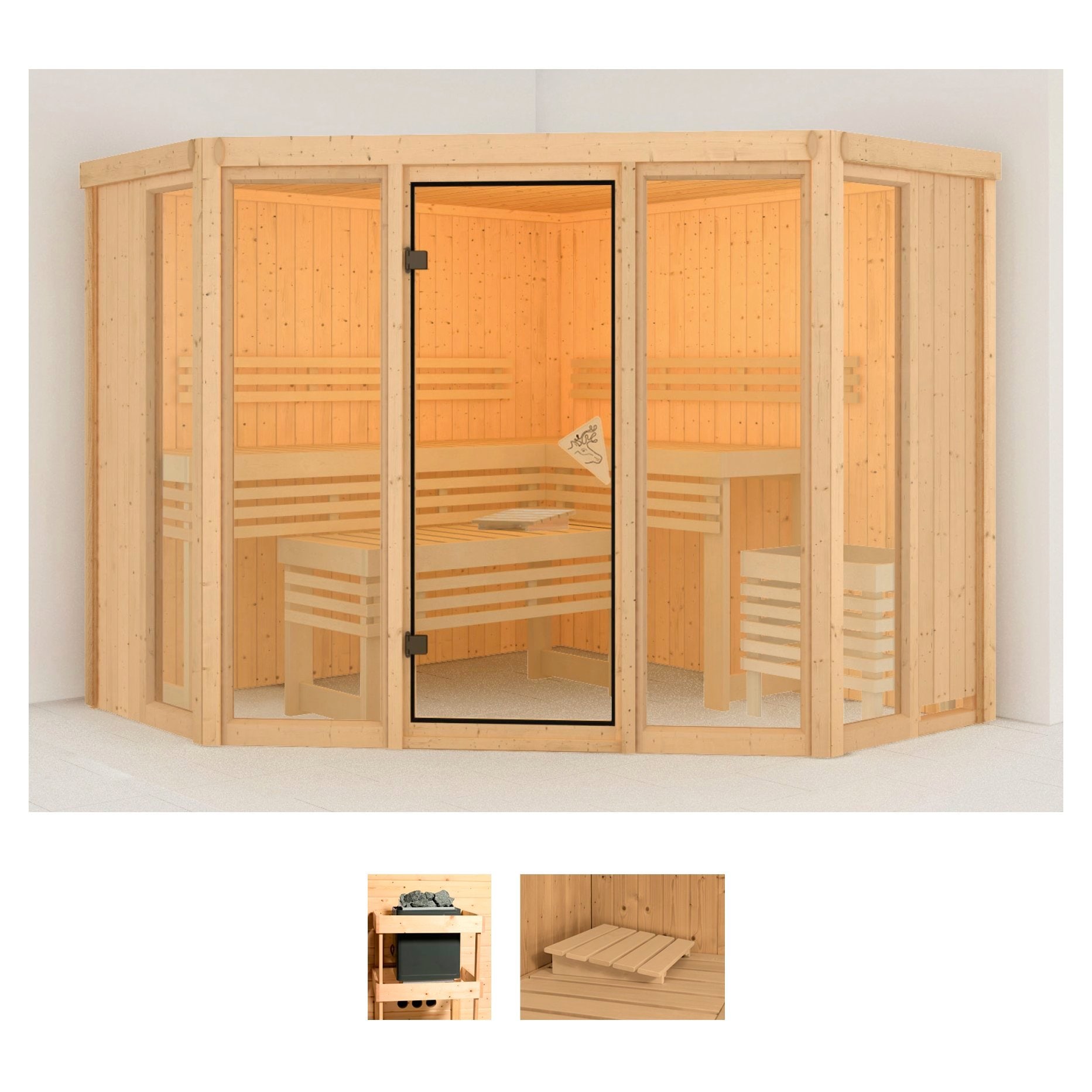Sauna KARIBU "Astrid 2", beige (naturbelassen), ohne Ofen, (ohne Ofen), Saunen, ohne Ofen Image