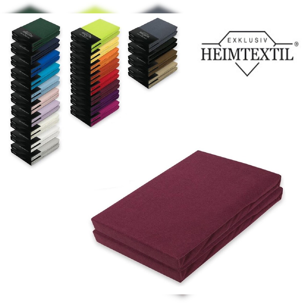 EXKLUSIV HEIMTEXTIL Doppelpack Marke Jersey Spannbettlaken 140 - 160 x 200 cm Bordeaux Image