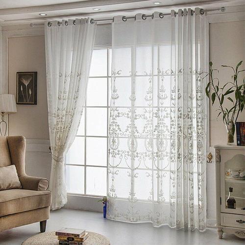 Gardinen und Gardinen Wohnzimmer lang 150 x 250 cm, durchsichtiger Vorhang mit halbdurchsichtig für