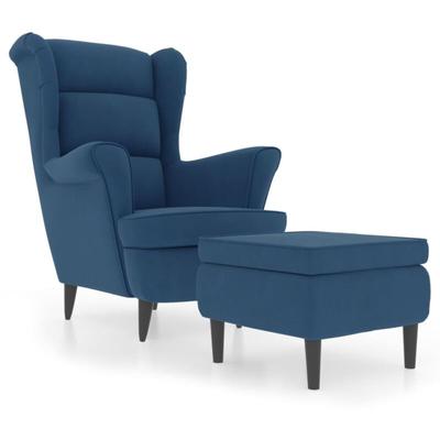 Vidaxl - Ohrensessel mit Hocker Blau Samt Image