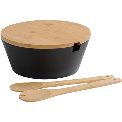 Salatschüssel KESPER, schwarz (natur, schwarz), B:26cm H:12,5cm T:31,5cm, Kunststoff, Schüsseln, inkl. Salatbesteck Image