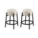 Set of 2 Upholstered Backless Metal Round Counter Stools in White and Black