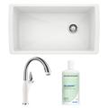 Blanco Diamond 33.5" L x 19" W Undermount Kitchen Sink w/ Faucet & Sink Cleaner Granite | 9.5 H x 33.5 W x 19 D in | Wayfair BU-441767