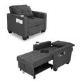 Ebern Designs LeRay Twin 39" Wide Linen Biscuit Black Futon Chair Linen/Metal in Gray | 34.5 H x 39 W x 73 D in | Wayfair