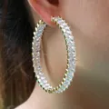 Boucles d'oreilles Big Hoop plaquées or pour femme Baguette Strass Conia Hoop Charm Cadeau