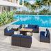 Outdoor Wicker 13-Piece Conversation set Sectional Sofa Set with Fire Pit Table