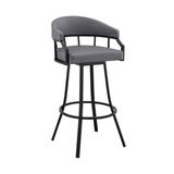 Mayla 26 Inch Swivel Counter Stool, Black Flared Legs, Gray Faux Leather