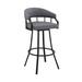 Mayla 30 Inch Swivel Bar Stool, Black Flared Legs, Gray Faux Leather