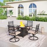 5-Piece Gas Fire Pit Table Outdoor Patio Dining Set Gas Fire Pit Table & 4 Swivel Cushioned Chairs