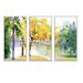 Winston Porter Beautiful Autumn Forest Watercolor - Landscape Framed Canvas Wall Art Set Of 3 Metal in Brown/Green/White | Wayfair