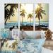 Highland Dunes Rocky Tropical Beach w/ Palms - Sea & Shore Framed Canvas Wall Art Set Of 3 Metal in Blue/Brown/Green | 32 H x 48 W x 1 D in | Wayfair