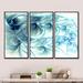 Winston Porter Light Blue Fractal Flower Soft Pattern - Floral Framed Canvas Wall Art Set Of 3 Canvas, Wood in White | 20 H x 36 W x 1 D in | Wayfair