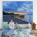 Highland Dunes Wood Bridge Path At Beach - Nautical & Coastal Canvas Wall Decor Canvas in Black/Blue | 16 H x 32 W x 1 D in | Wayfair