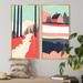 Winston Porter Retro Pink Mountain Landscape I - 2 Piece Painting Set Metal in Green/Pink/Red | 32 H x 32 W x 1 D in | Wayfair