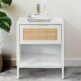 Bayou Breeze Salome 1 - Drawer Nightstand Accent End Table Side Tables w/ Open Storage Shelf Wood in Brown/White | Wayfair