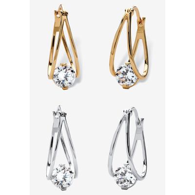 Women's 8 Tcw Cubic Zirconia Hoop 2-Pair Earrings Set In Silvertone And Gold-Plated by PalmBeach Jewelry in Cubic Zirconia