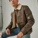 Lucky Brand Leather Aviator Jacket With Faux Shearling Collar - Men's Clothing Outerwear Jackets Coats in Pinecone, Size 2XL