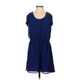 Pins and Needles Casual Dress - Mini Scoop Neck Short sleeves: Blue Solid Dresses - Women's Size Small