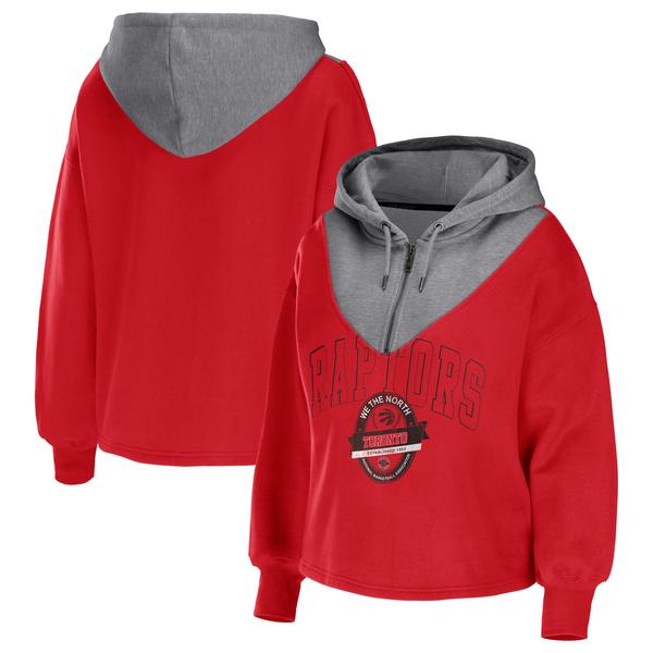 womens-wear-by-erin-andrews-red-toronto-raptors-pieced-quarter-zip-hoodie-jacket/