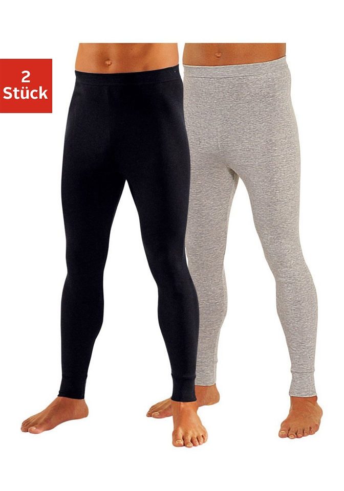 Lange Unterhose CLIPPER, Herren, Gr. 4, schwarz (schwarz, beige, meliert), Feinripp, Obermaterial: 100% Baumwolle, meliert, unifarben, eng, Unterhosen, aus weichem Single Jersey Image
