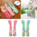 Gants longs coordonnants en velours de caoutchouc de fleur ménage lavage livres vaisselle