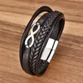 Mode hommes Bracelet en cuir en acier inoxydable aimant symbole infini charme Bracelets classiques