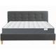 Pack lit 140x190 + matelas + tête de lit en tissu gris foncé - sommier