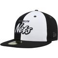 "Men's New Era Black/White Brooklyn Nets Script Pinwheel 59FIFTY Fitted Hat"