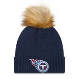 Women's New Era Navy Tennessee Titans Snowy Cuffed Knit Hat with Pom