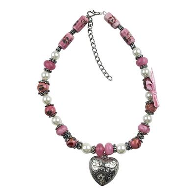 Kette mit Anhänger ALLGÄU REBELL "Toni", Damen, Gr. one size, Metall, rosa, Basic, Halsketten, mit echten Keramikperlen Image