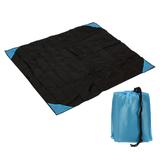 60x55 Inch Nylon Beach Blanket Waterproof Picnic Mat w Bag Black+Dark Blue - Black + Dark Blue