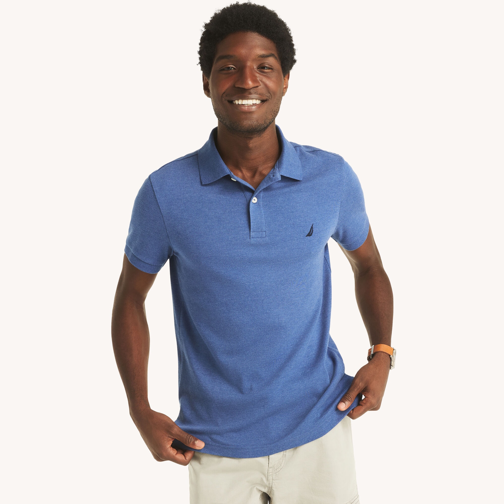 Nautica Men's Slim Fit Deck Polo 482 (Stellar Blue Heather), XS