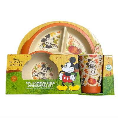 Disney Dining | Disney Mickey Mouse Fall Harvest 5 Pc Dinnerware Set, Bamboo Fiber New. | Color: Orange/White | Size: Os
