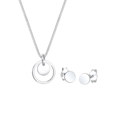 Elli - Rund Plättchen Kette Ohrstecker 925 Silber Schmuck-Set 1 ct Damen (59.99 € / 1 ct)