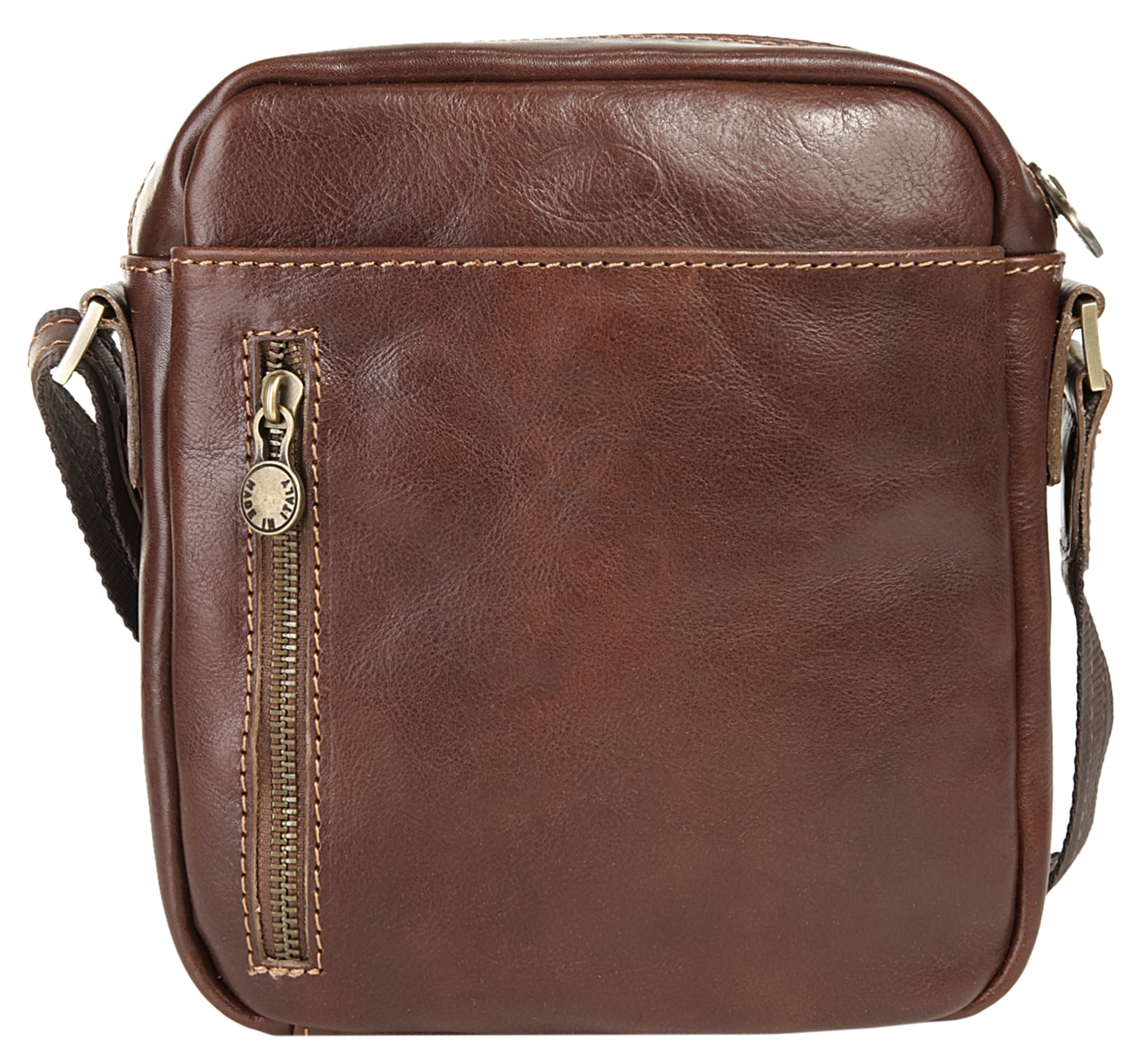 Umhängetasche PIKÉ, Damen, Gr. B/H/T: 22cm x 20cm x 7cm onesize, braun, Leder, beschichtet, glänzend, Taschen, echt Leder, Made in Italy Image