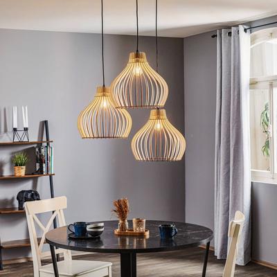 Hängelampe Barrel TEMAR LIGHTING, dimmbar, Holz hell, für Wohn- / Esszimmer, Holz, Landhaus / Rustikal, Pendelleuchte Image