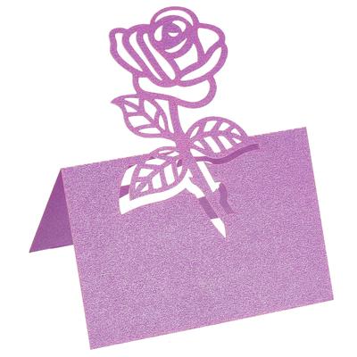 Table Name Place Cards,50Pcs Rose Cut Design Blank Card Purple