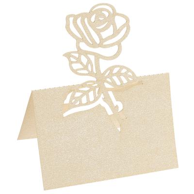 Table Name Place Cards,50Pcs Rose Cut Design Blank Card Beige