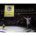 Stephen Curry Golden State Warriors Unsigned Watches as the 2022 Championship Banner is Raised Photograph