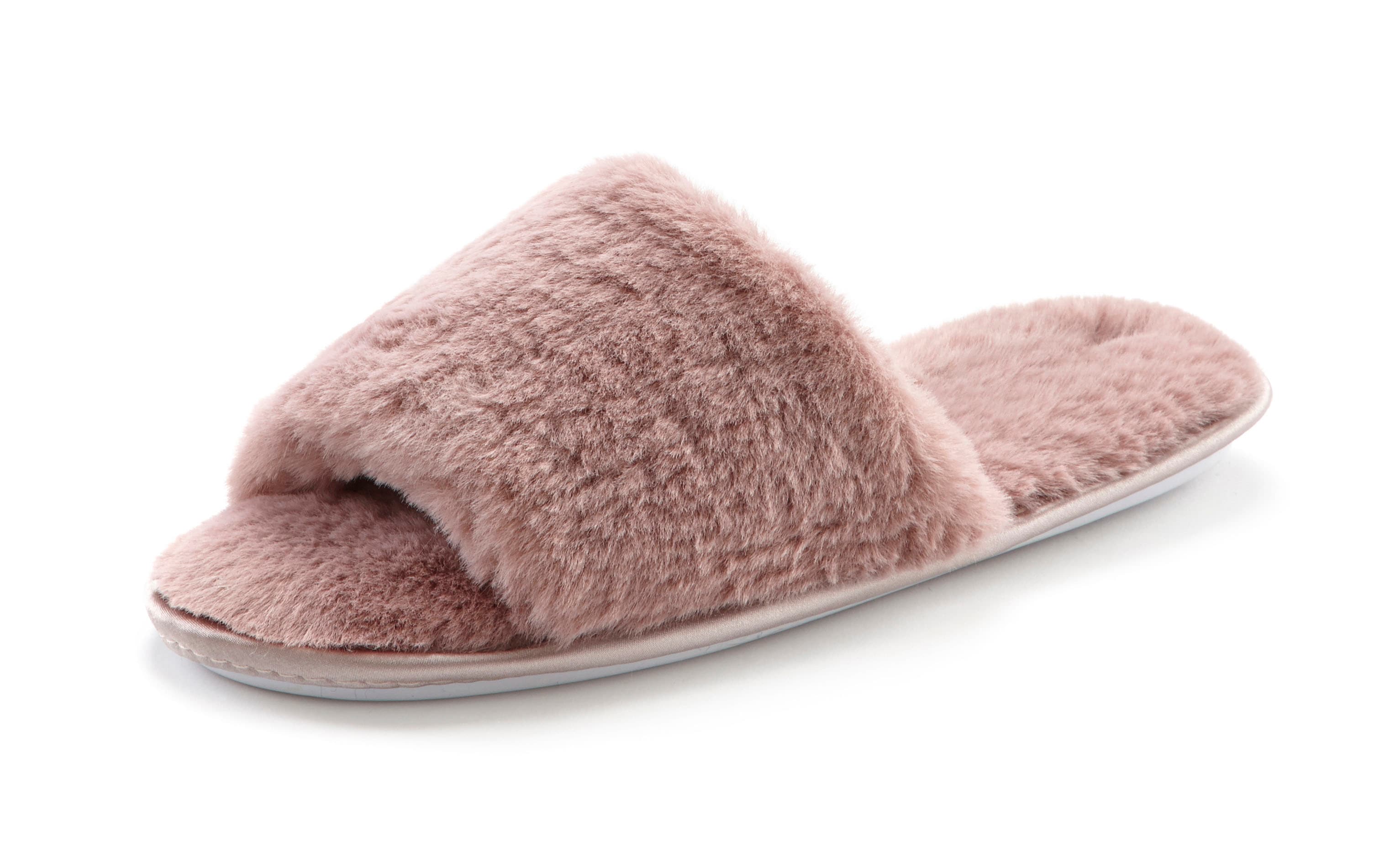 Hausschuh VIVANCE "Pantolette, Pantoffel", Damen, Gr. 38/39, rosa (rosé), Obermaterial: 100% Textilmaterial. Decksohle: 100% Textilmaterial. Futter: 100% Textilmaterial. Laufsohle: 100% Synthetik, Fellimitat, unifarben, Schuhe Pantoffeln Plüsch...