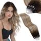 Vivien Brown Micro Loop Hair Extensions Real Human Hair Balayage Medium Brown to Light Brown Ombre Ash Blonde Micro Ring Hair Extensions Cold Fusion Micro Loop Hair Extensions 1g/s 50s #3/8/24 18inch