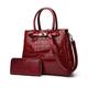 NICOLE & DORIS Womens Handbag Patent Leather Top Handle Bags Shoulder Bags Crocodile Print Handbag with Purse Clutch Shopping Bag Crossbody Bag Ladies Work Bag 2 Pcs Set Burgundy