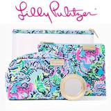 Lilly Pulitzer Bags | Lilly Pulitzer Astwood Pouch 4 Pc. Set Travel Cosmetic Electronic Storage Bags | Color: Blue/Pink | Size: 10"W X 7 3/4"H X 3 1/4"D