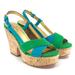 Kate Spade Shoes | Kate Spade Penny Cork Wedge Heels | Color: Blue/Green | Size: 9.5