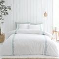 Bianca Fine Linens Bedding Embroidery Leaf 180 Thread Count Cotton Super King Duvet Cover Set with Pillowcases White/Green
